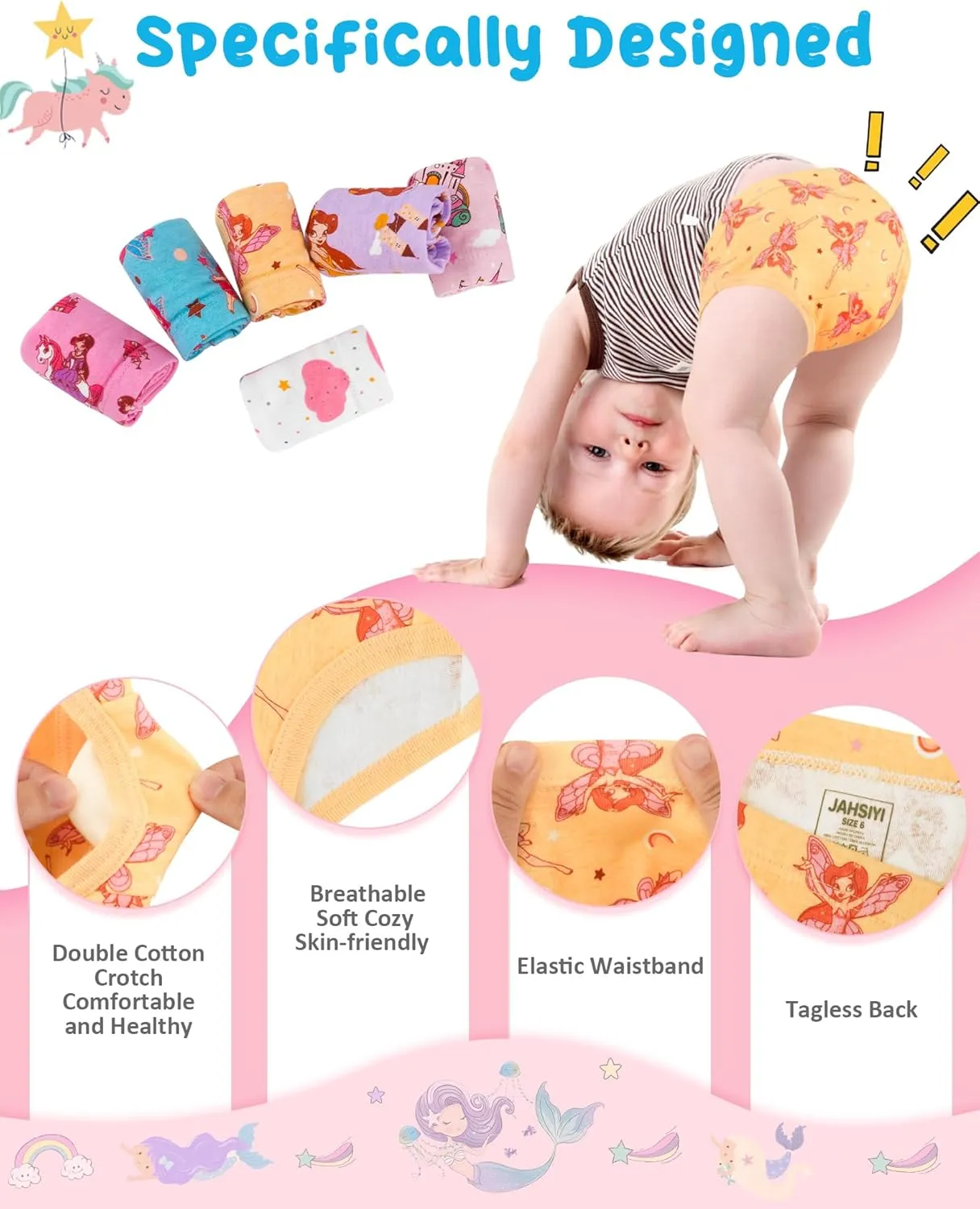 100% Cotton Girls Underwear Tagless Comfort Toddler Panties (6-Pack)