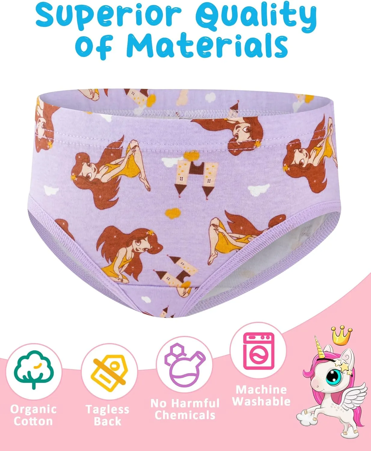 100% Cotton Girls Underwear Tagless Comfort Toddler Panties (6-Pack)