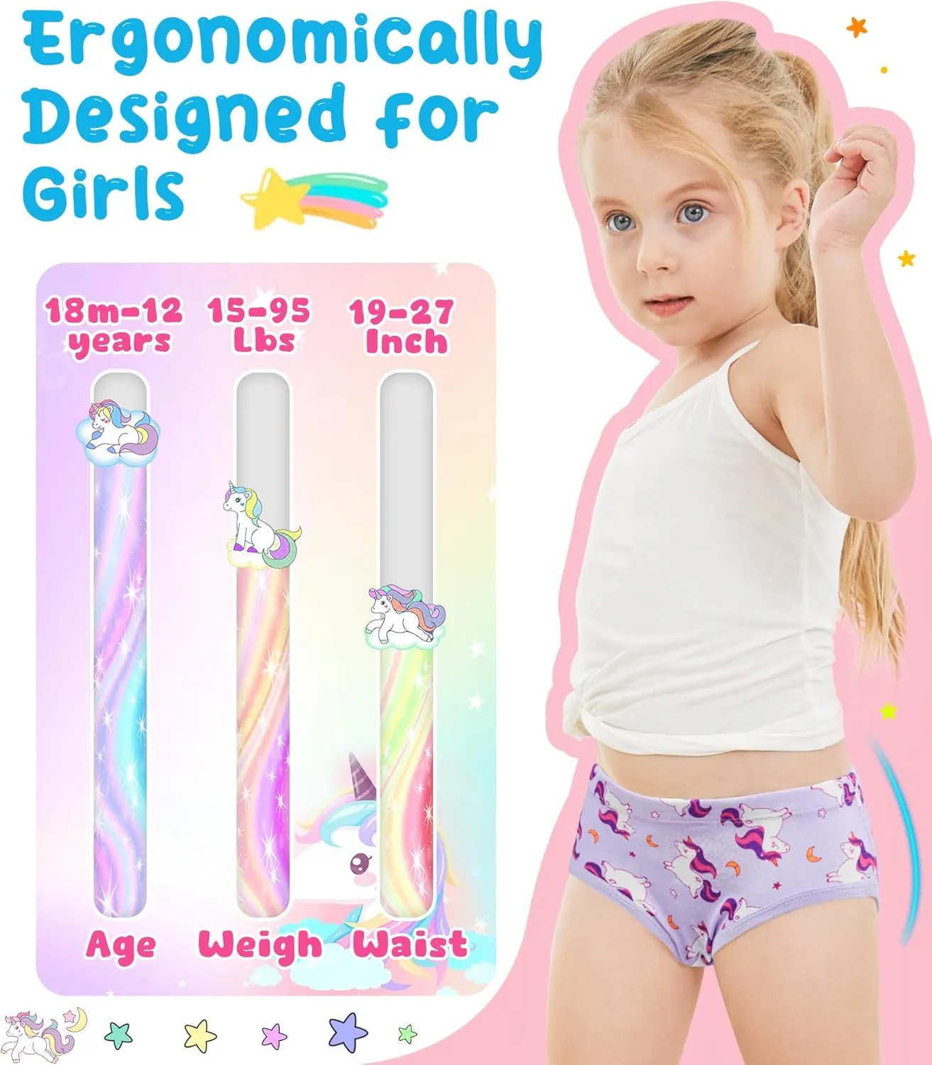 100% Cotton Girls Underwear Tagless Comfort Toddler Panties (6-Pack)