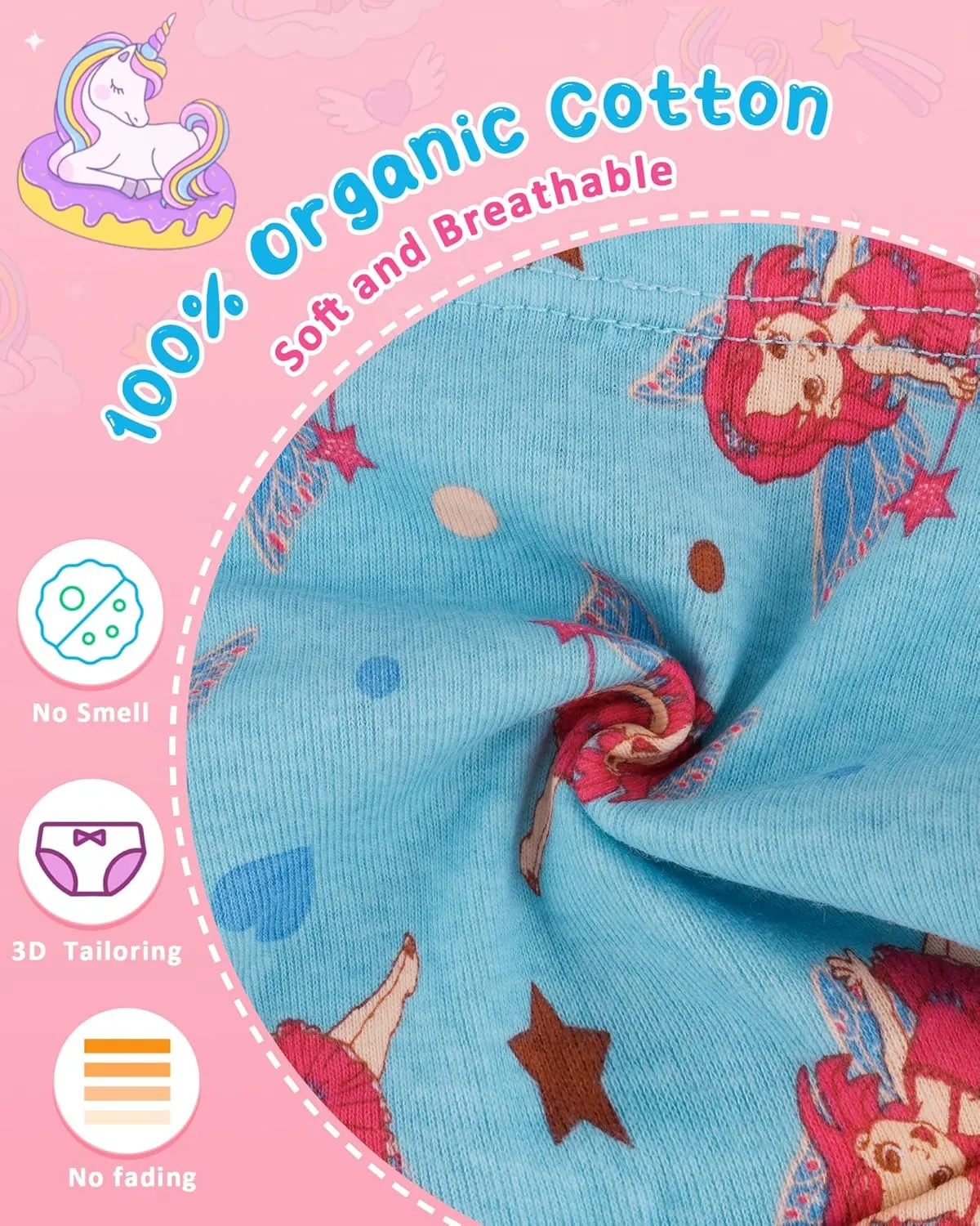 100% Cotton Girls Underwear Tagless Comfort Toddler Panties (6-Pack)