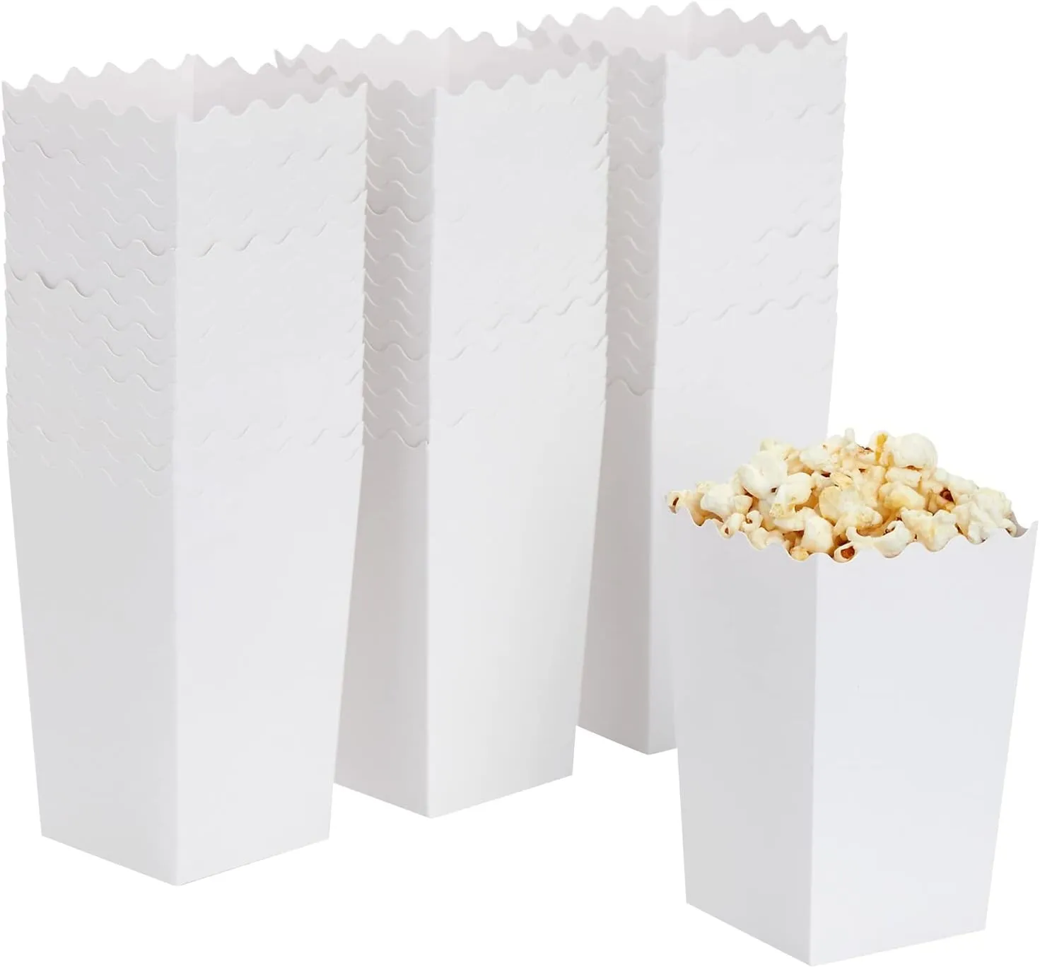 100 Pack White Popcorn Boxes for Party, Bulk Paper Treat Containers for Movie Night Decorations (3.3 x 5.5 x 3.5 In)