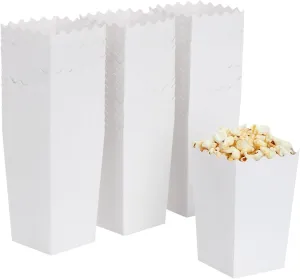 100 Pack White Popcorn Boxes for Party, Bulk Paper Treat Containers for Movie Night Decorations (3.3 x 5.5 x 3.5 In)