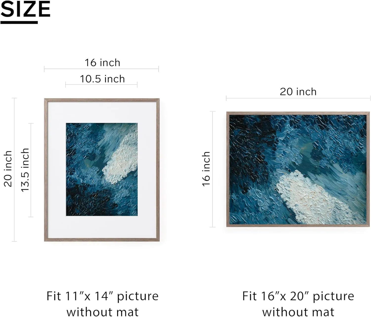 16x20 Picture Frame Matted to 11x14, Oak Solid Wood Veneer Finish Photo Frame and Plexiglass Front Large Picture frames for Poster Gallery Wall Home Decor