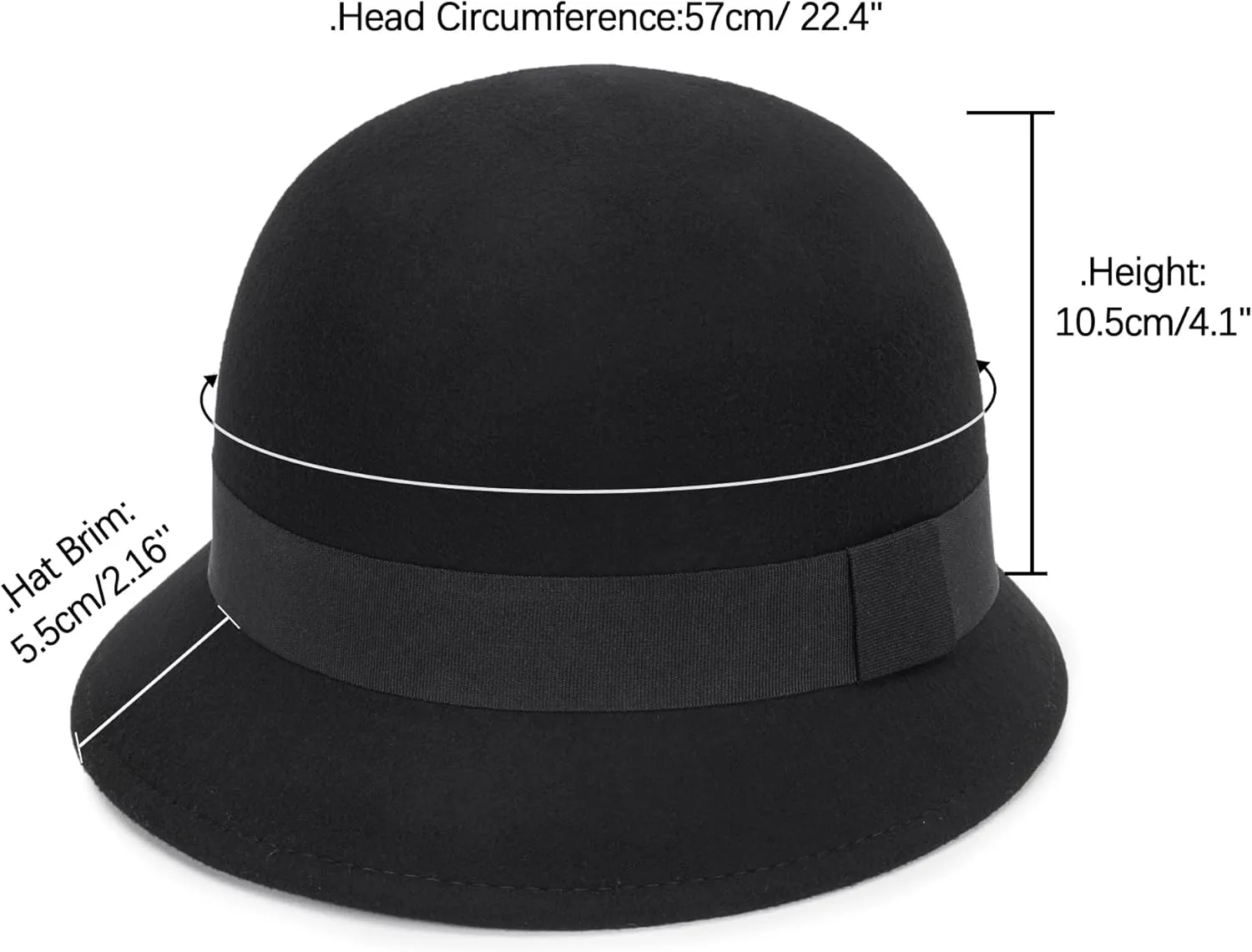1920S Vintage Cloche Bucket Hat - Warm Winter Wool Cloche Bowler Hat for Women Ladies Derby Party Crushable