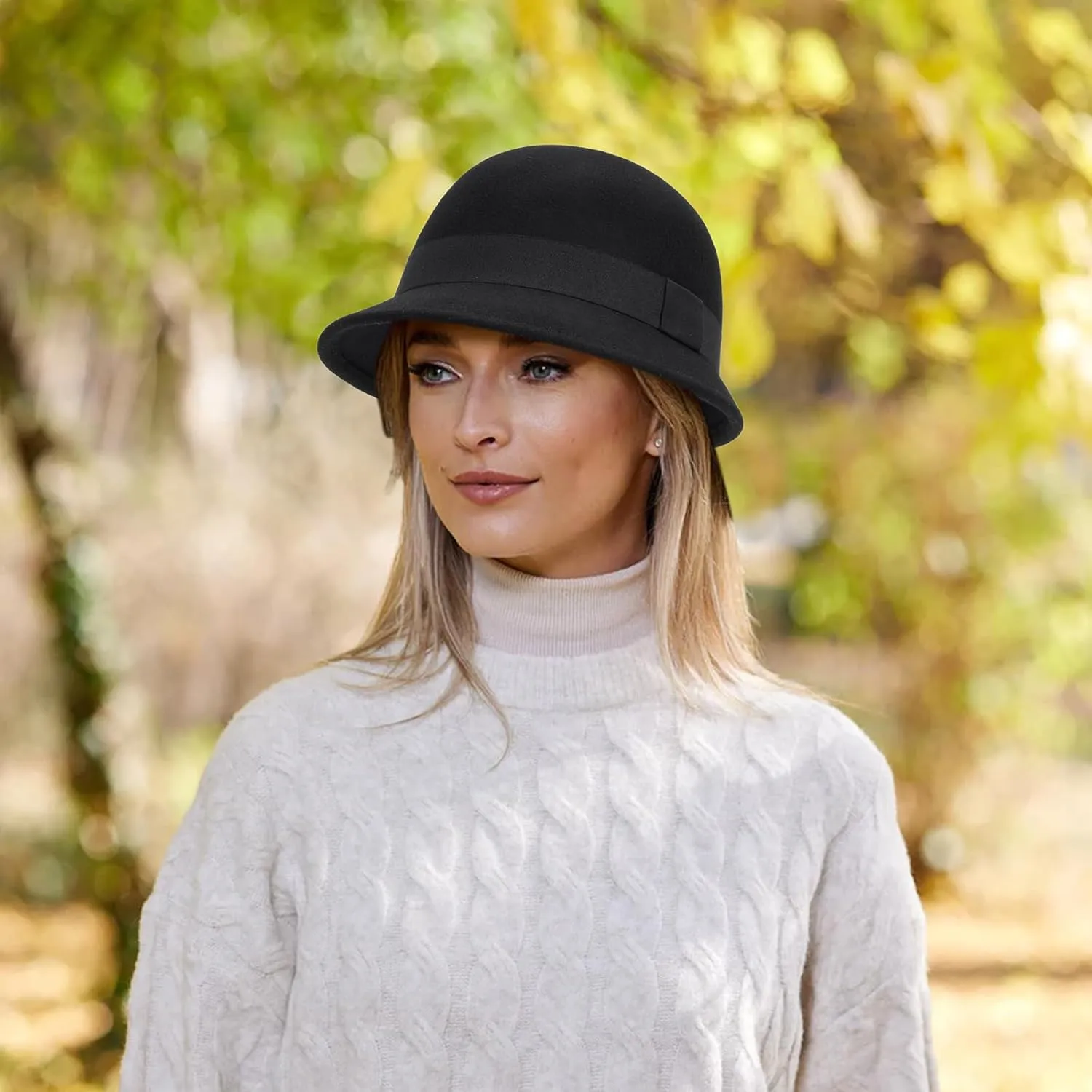 1920S Vintage Cloche Bucket Hat - Warm Winter Wool Cloche Bowler Hat for Women Ladies Derby Party Crushable