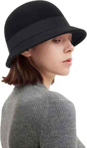 1920S Vintage Cloche Bucket Hat - Warm Winter Wool Cloche Bowler Hat for Women Ladies Derby Party Crushable