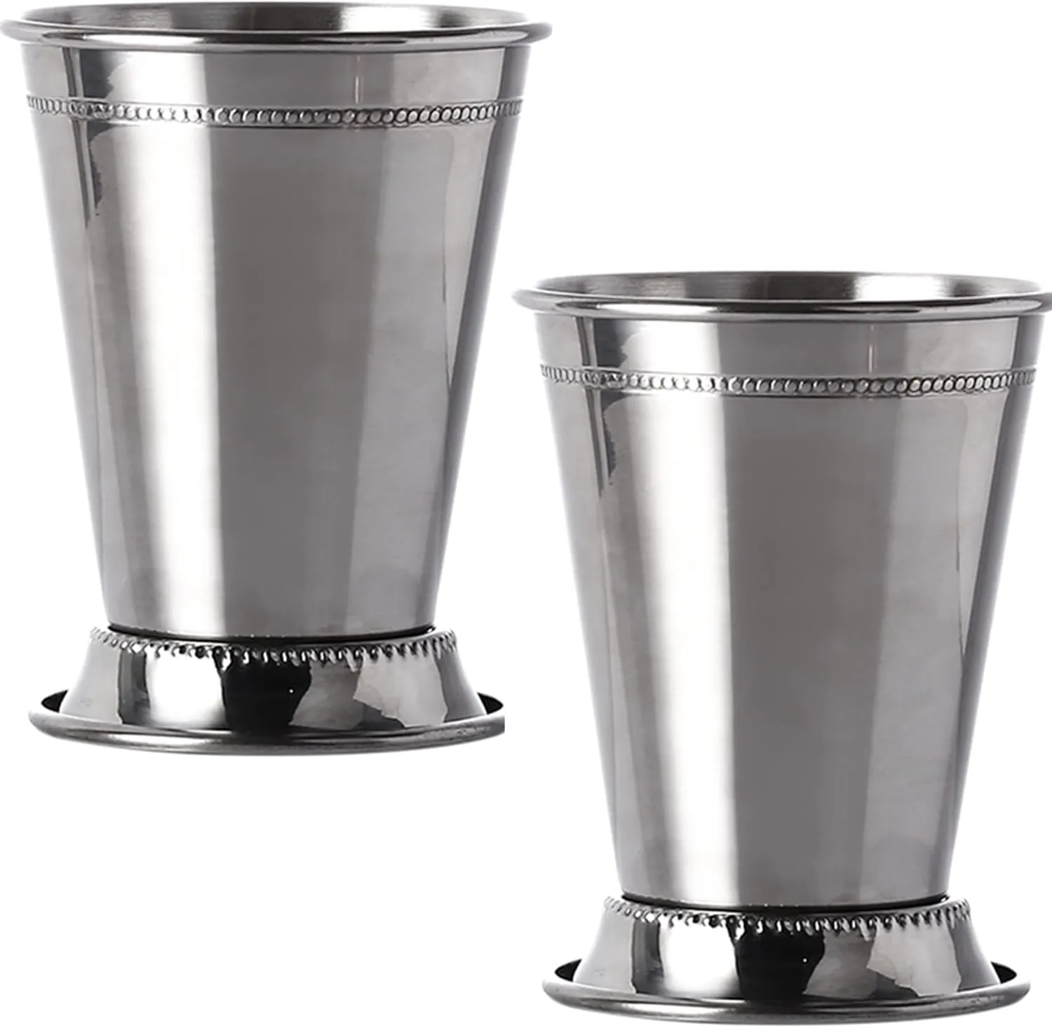 2 Pack Mint Julep Cups, 12 OZ Silver Julep Glasses, Classic Stainless Steel Cocktail Glasses with Beaded Trim Border for Party Beer Juice Beverage Bar Home Restaurant