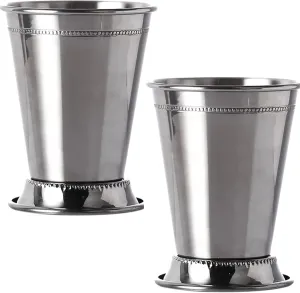 2 Pack Mint Julep Cups, 12 OZ Silver Julep Glasses, Classic Stainless Steel Cocktail Glasses with Beaded Trim Border for Party Beer Juice Beverage Bar Home Restaurant