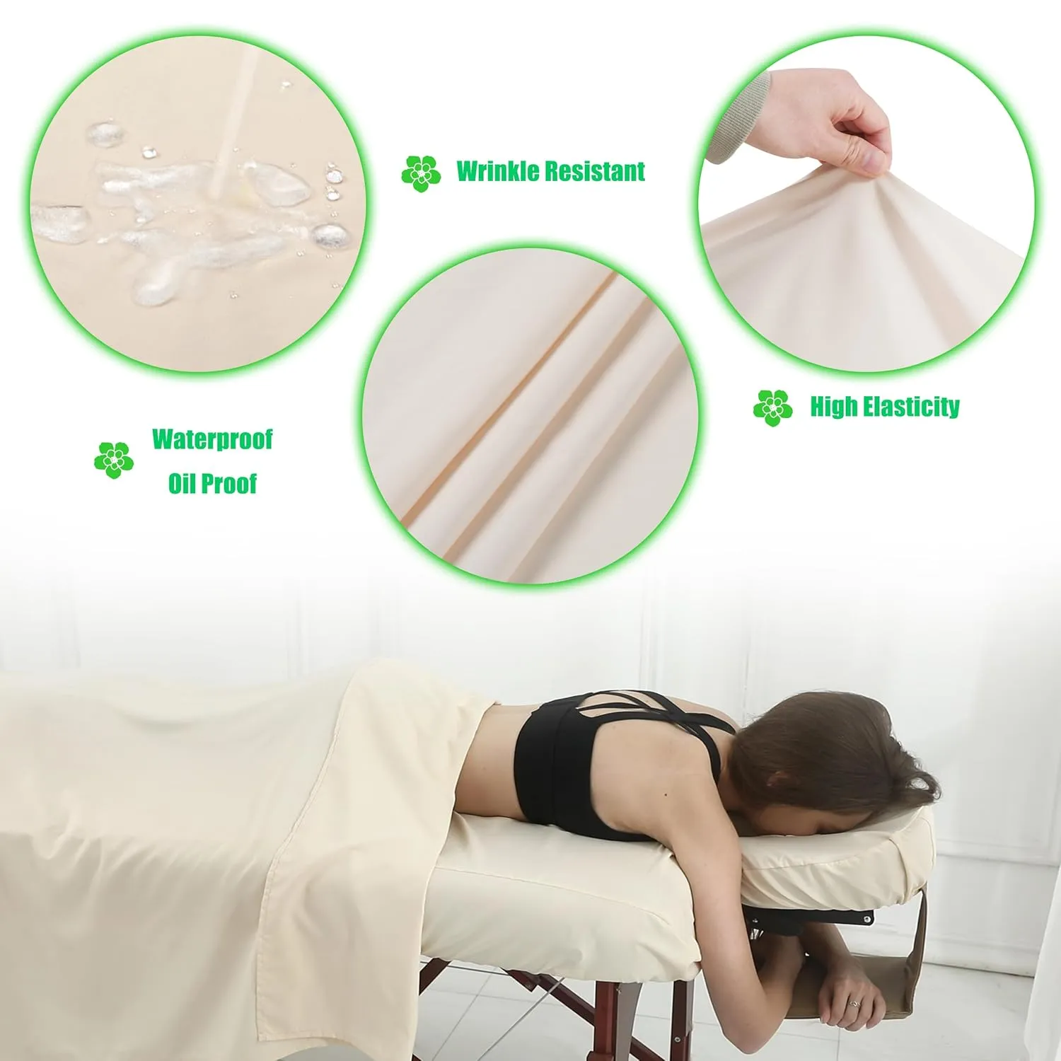 3 Piece Massage Table Sheets Set Microfiber Massage Bed Cover Soft Waterproof and Oil Proof Reusable for SPA Beauty Tattoos Includes Table Cover,Fitted Sheet and Face Rest Cover (Beige)