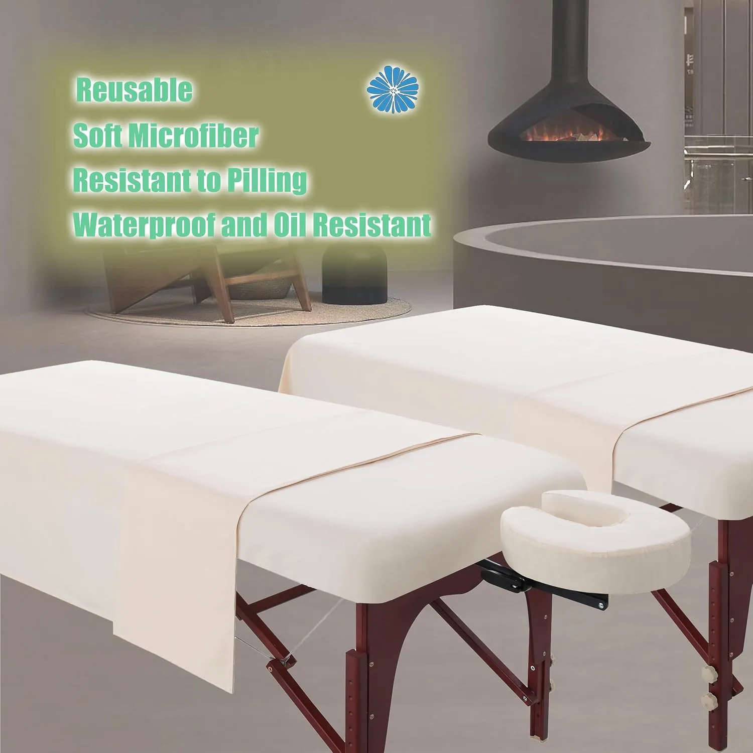 3 Piece Massage Table Sheets Set Microfiber Massage Bed Cover Soft Waterproof and Oil Proof Reusable for SPA Beauty Tattoos Includes Table Cover,Fitted Sheet and Face Rest Cover (Beige)