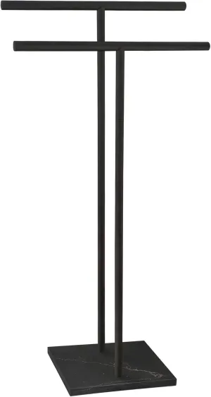 40 Inch Freestanding Towel Rack for Bathroom Floor Double-T Shape Bath Sheet Holder with Marble Design Base Standing Towel bar Next to Tub or Shower Towel Holder Stand SUS304 Matte Black