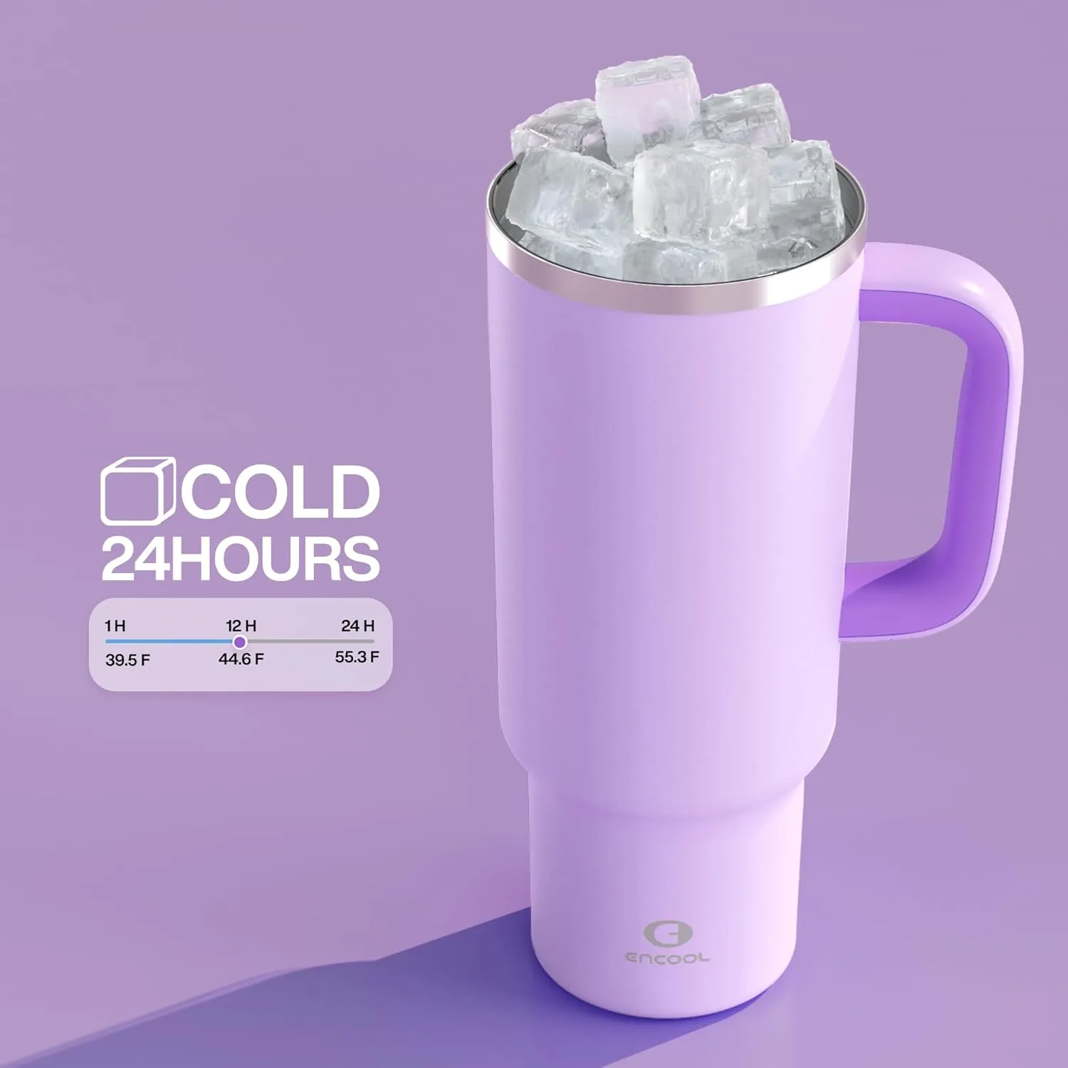 40 oz Tumbler with Handle and Straw: Stainless Steel Insulated Tumbler Keeps Cold for 24 Hours, Leakproof Travel Cup Fits in Cup Holder and BPA-Free, Lavender