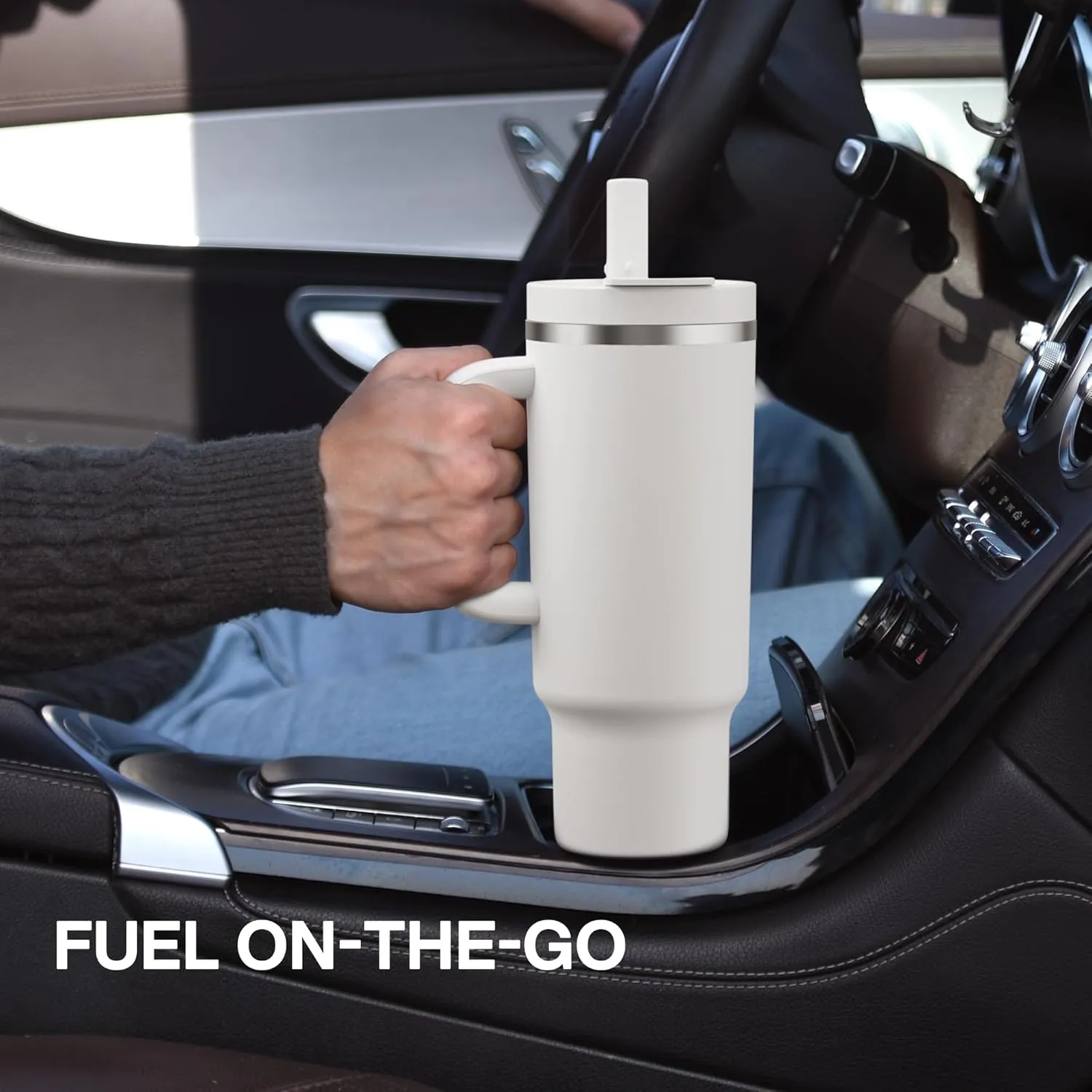 40 oz Tumbler with Handle and Straw: Stainless Steel Insulated Tumbler Keeps Cold for 24 Hours, Leakproof Travel Cup Fits in Cup Holder and BPA-Free, Lavender