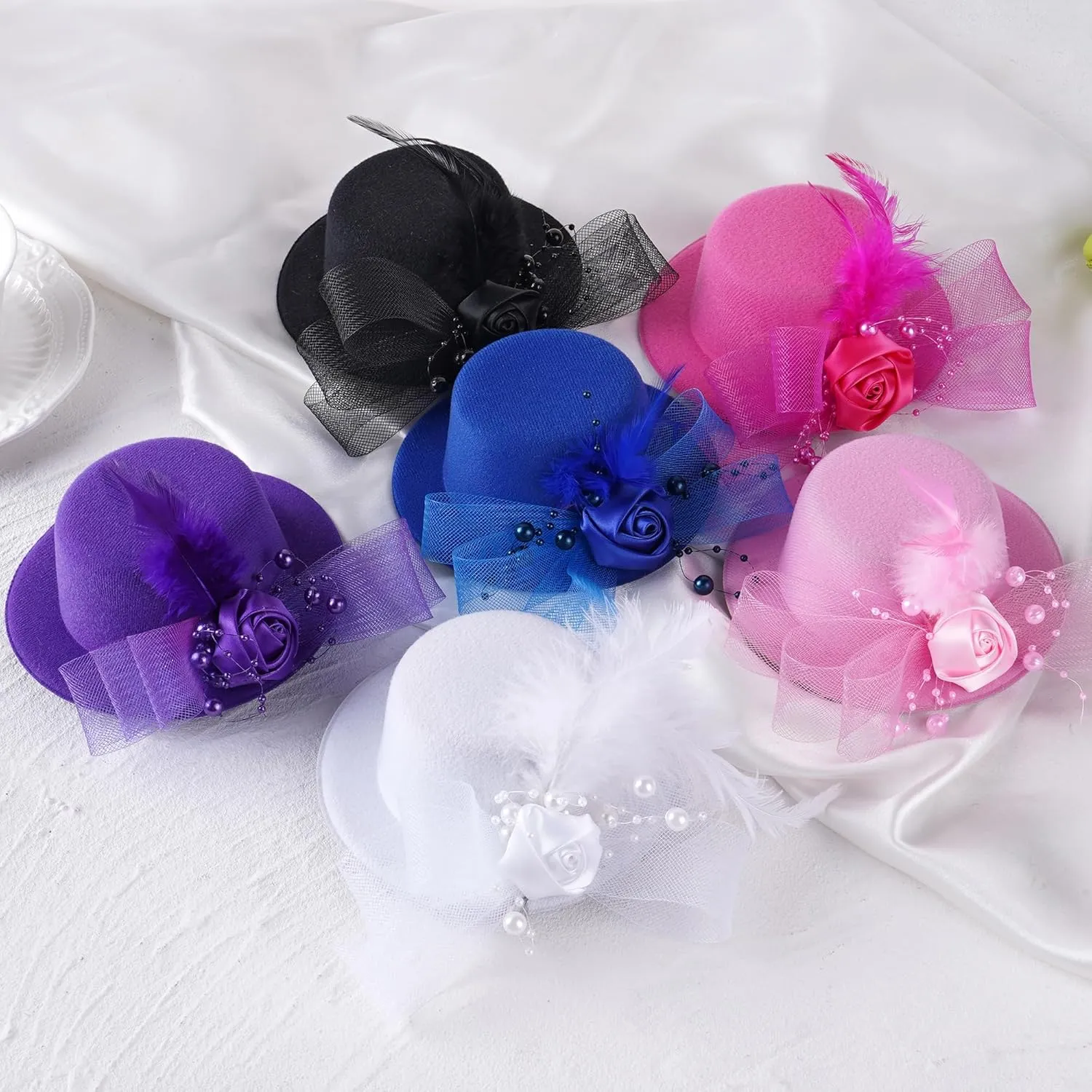 6 Pcs Mini Tea Party Hats, 2025 Derby Attire Hats for Girls, Small Fascinators with Clip-On Design