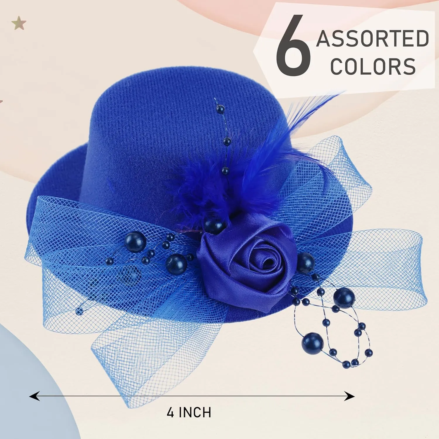6 Pcs Mini Tea Party Hats, 2025 Derby Attire Hats for Girls, Small Fascinators with Clip-On Design