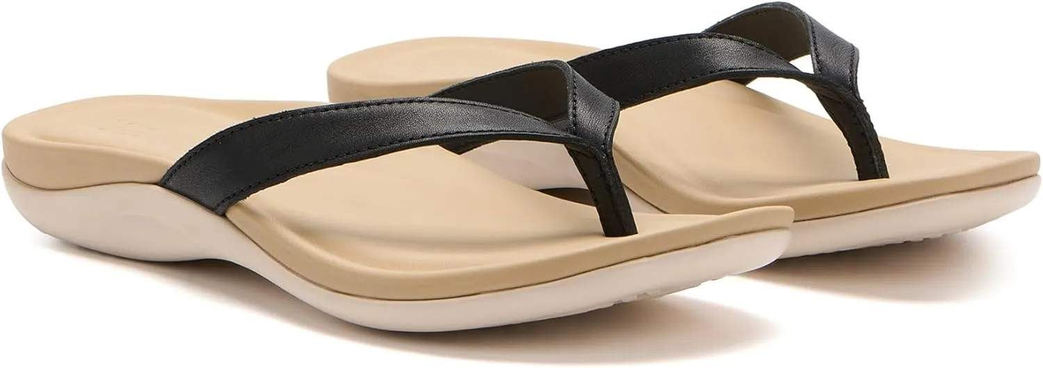 ABEO Oasis Women's Arch Support Flip Flops | Brown Leather Orthopedic Sandals with Built-In Orthotics for Women