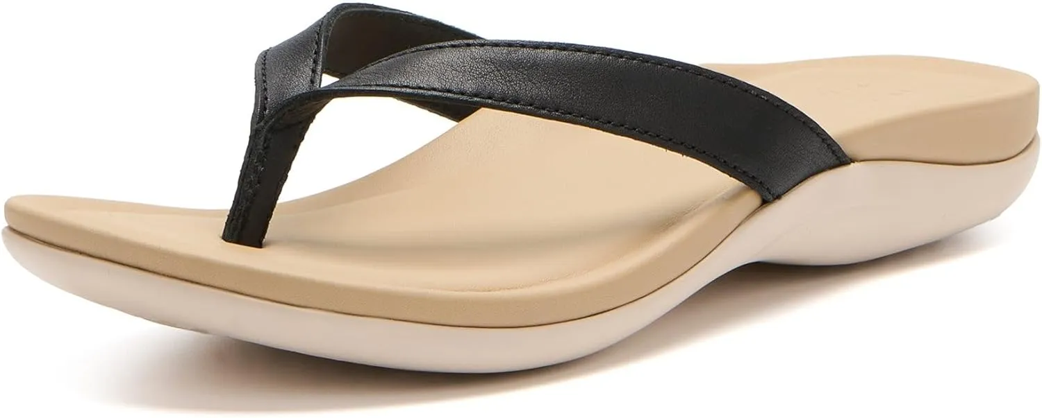 ABEO Oasis Women's Arch Support Flip Flops | Brown Leather Orthopedic Sandals with Built-In Orthotics for Women