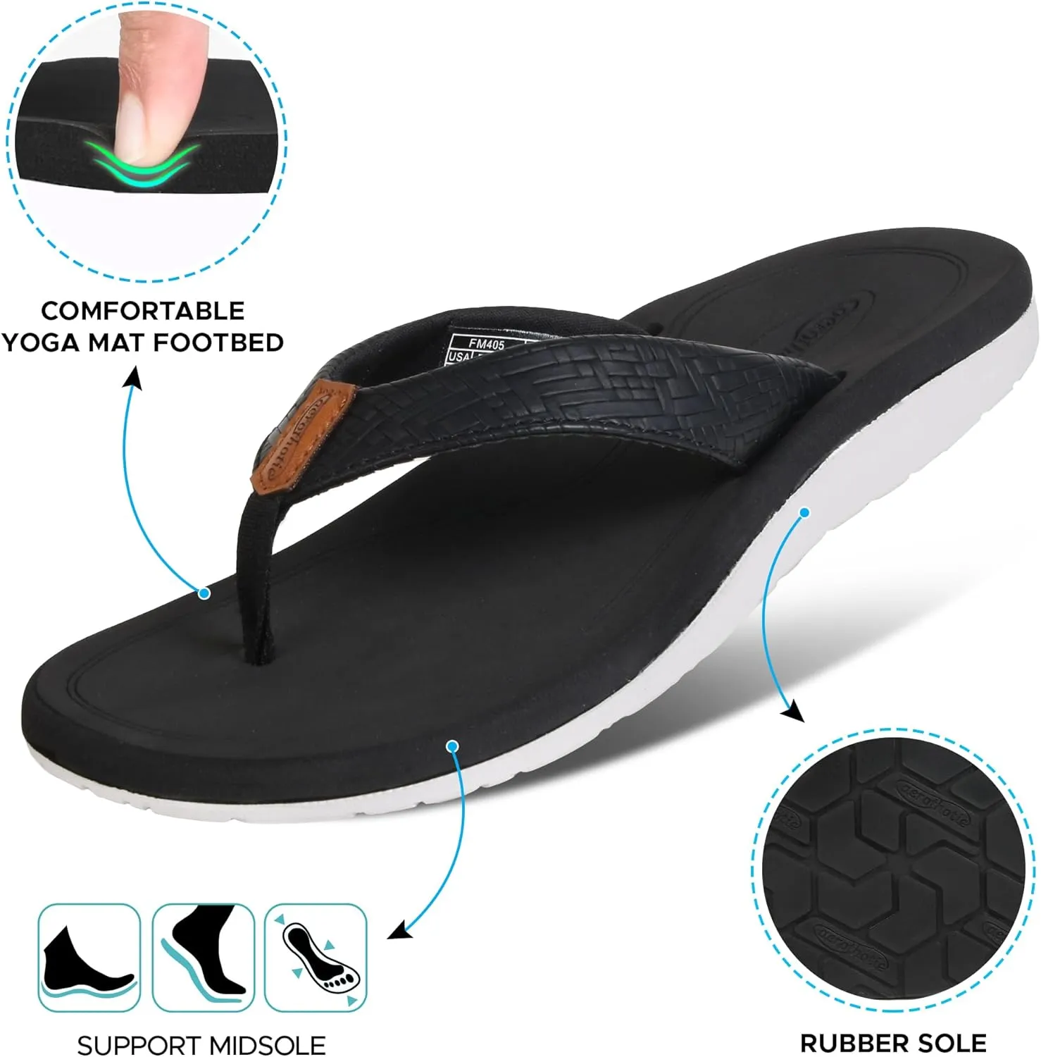 AEROTHOTIC Flip Flops Arch Support Womens – Slip On Recovery Plantar Fasciitis Relief Orthotic Slippers – Lightweight Thong Cushioning Sandals Women – Indoor Outdoor Beach Yoga Mat Footbed Footwear