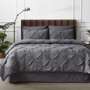 All Bedding Set Cotton -Queen/Full-Dark Grey Luxury Bedding Set-1 Fitted 18" DP,1 Flat,4 Pillowcases,1 Bed Skirt 15",1 Pinch Pleated Comforter-500 GSM