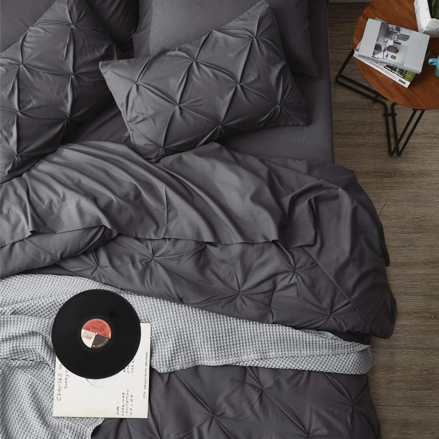 All Bedding Set Cotton -Queen/Full-Dark Grey Luxury Bedding Set-1 Fitted 18" DP,1 Flat,4 Pillowcases,1 Bed Skirt 15",1 Pinch Pleated Comforter-500 GSM