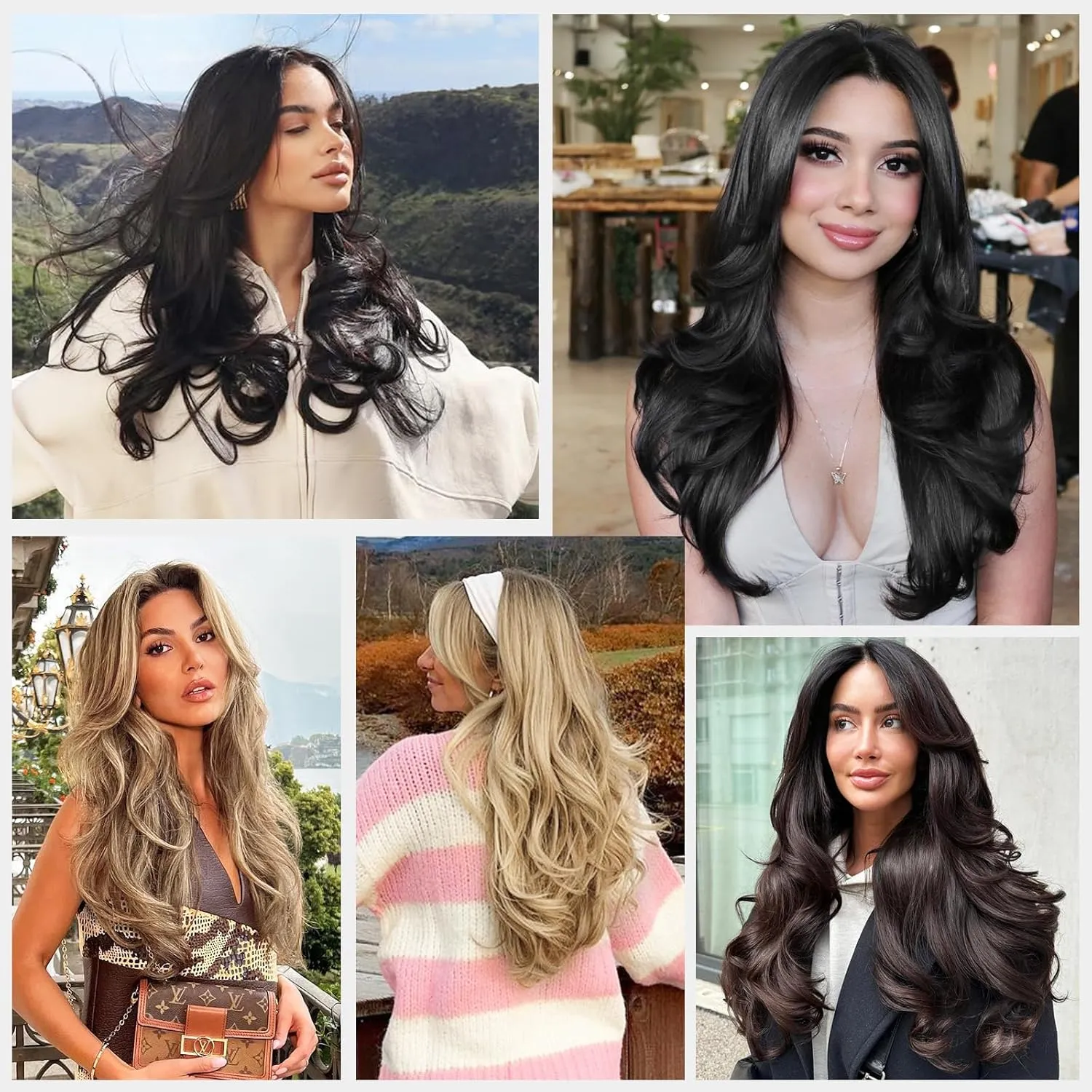 ALXNAN Long Wavy Hair Extensions for Women, Clip in Hair Extensions Clip Ins Soft Full Head Synthetic Hairpieces 20 Inch Golden Blonde Highlights Light Blonde
