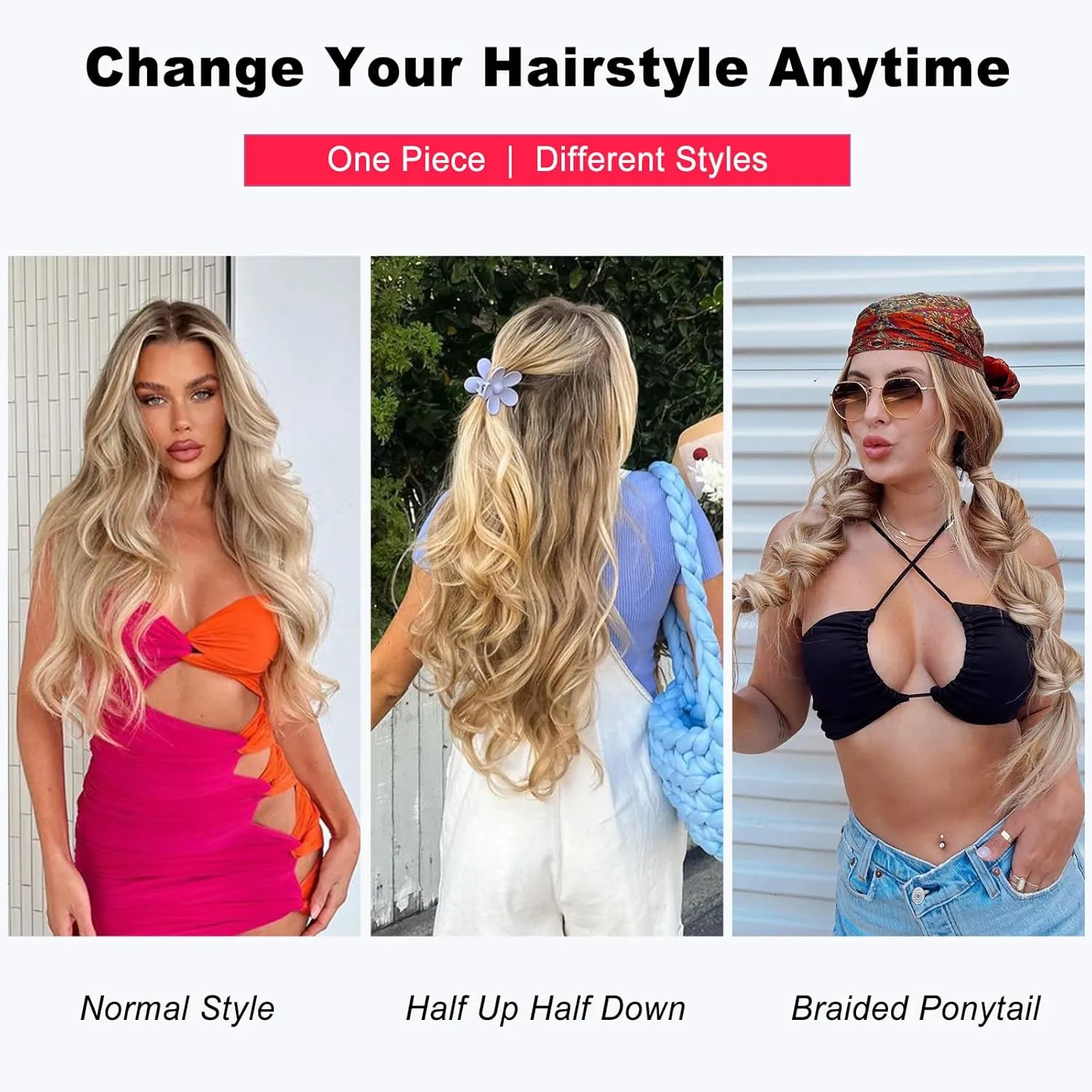 ALXNAN Long Wavy Hair Extensions for Women, Clip in Hair Extensions Clip Ins Soft Full Head Synthetic Hairpieces 20 Inch Light Brown mix Golden Blonde