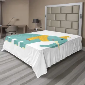 Ambesonne Elephant Flat Sheet, Cartoon Big Animal with Hat and Scarf Print, Soft and Comfortable Top Sheet Decorative Bedding 1 Piece, Full Size, Seafoam Orange
