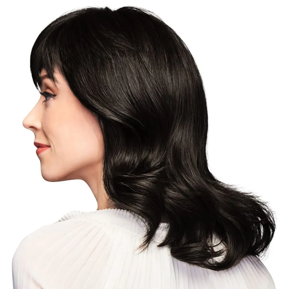 Ambitious Essential Collection Wig Cap, Mid-Length With Soft Bangs and Beachy Wave by Hairuwear, Black