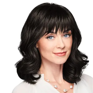 Ambitious Essential Collection Wig Cap, Mid-Length With Soft Bangs and Beachy Wave by Hairuwear, Black