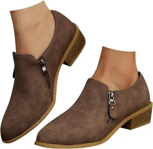 AMDBEL Fall Boots for Women 2024, Women's Ankle Boots Low Heel Closed Toe Slip On Flat Boots Ladies Walking Short Booties