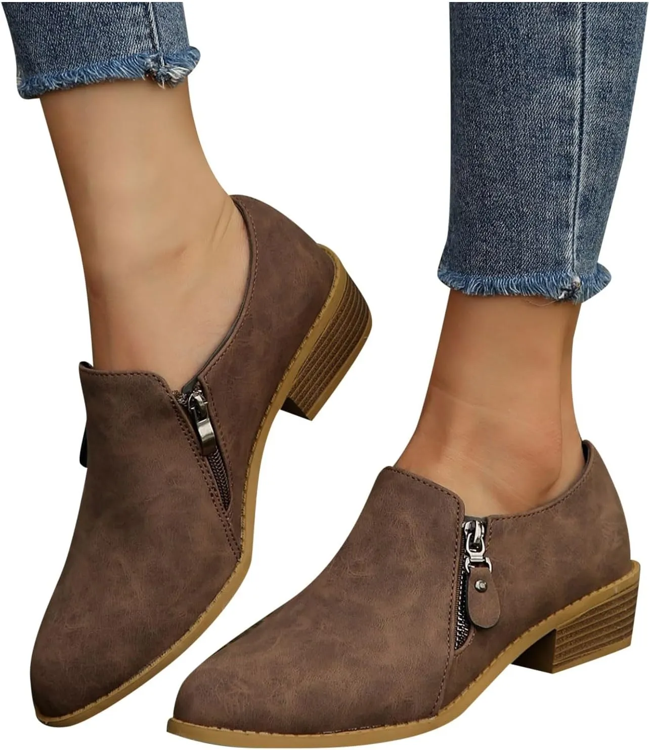 AMDBEL Fall Boots for Women 2024, Women's Ankle Boots Low Heel Closed Toe Slip On Flat Boots Ladies Walking Short Booties