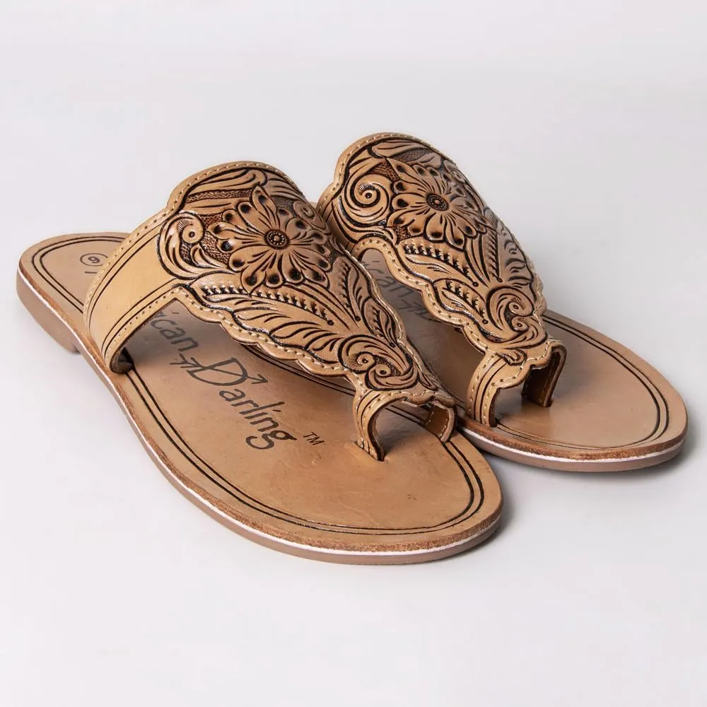 American Darling ADFTE109 Hand tooled carved genuine leather sandal footwear flip flop