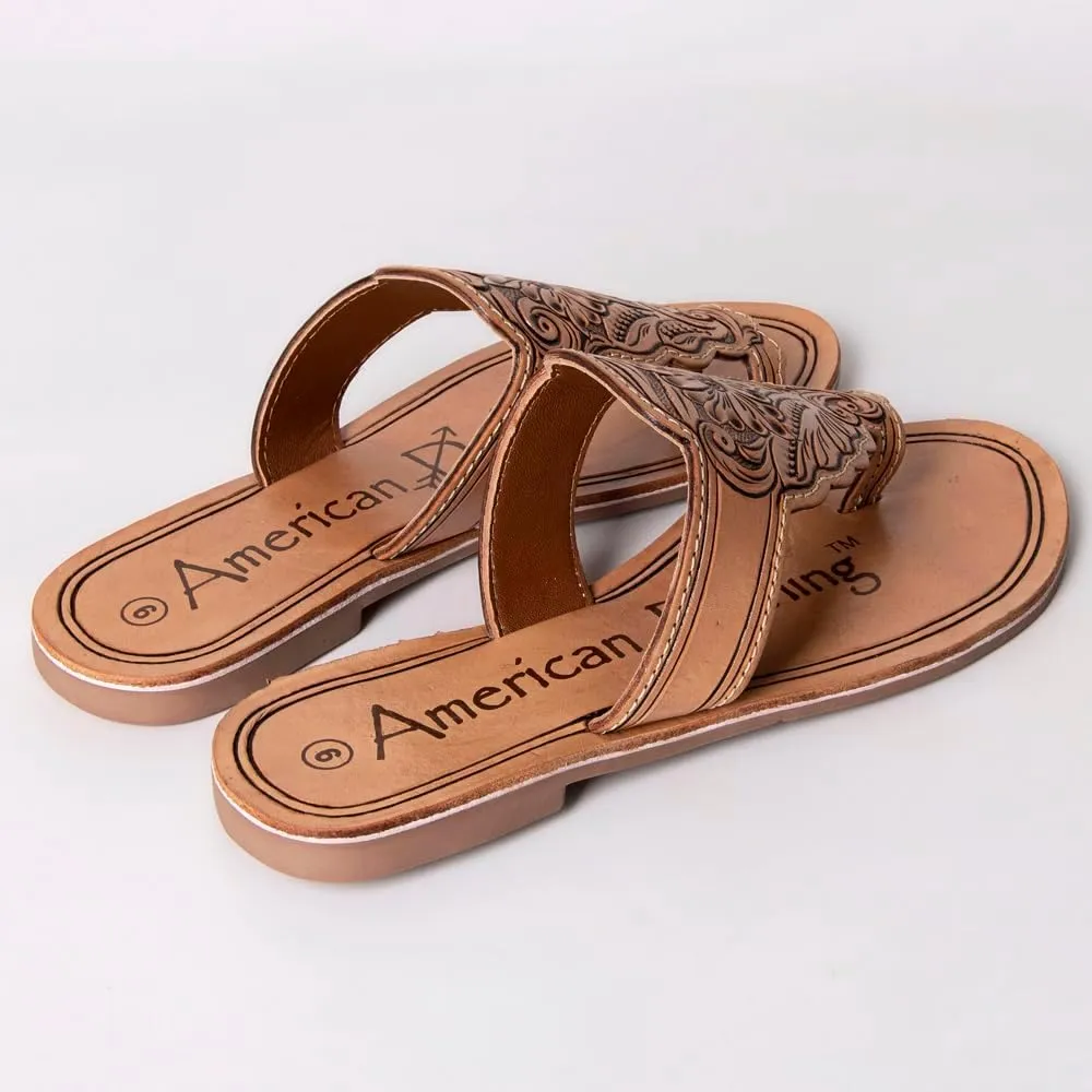 American Darling ADFTE109 Hand tooled carved genuine leather sandal footwear flip flop