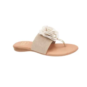 Andre Assous Women's Nara Flat Sandal, Beige/Platino