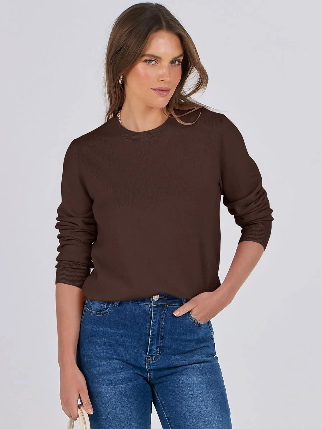 ANRABESS Women's Long Sleeve Crewneck Classic 2025 Fall Soft Loose Fit Basic Pullover Sweaters Top