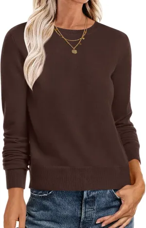 ANRABESS Women's Long Sleeve Crewneck Classic 2025 Fall Soft Loose Fit Basic Pullover Sweaters Top