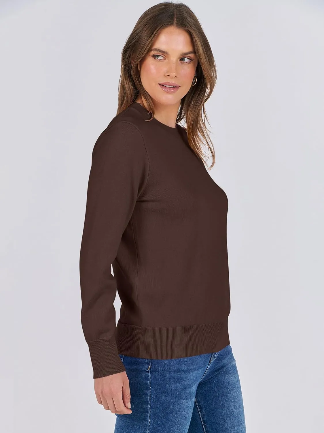 ANRABESS Women's Long Sleeve Crewneck Classic 2025 Fall Soft Loose Fit Basic Pullover Sweaters Top