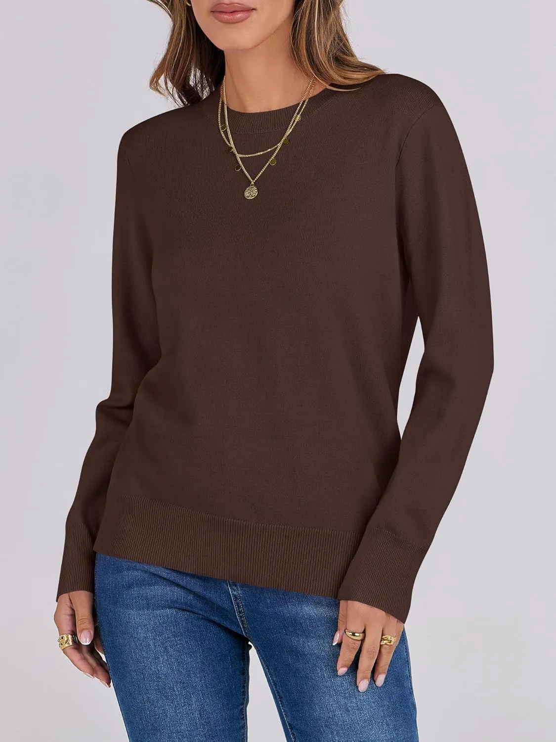 ANRABESS Women's Long Sleeve Crewneck Classic 2025 Fall Soft Loose Fit Basic Pullover Sweaters Top
