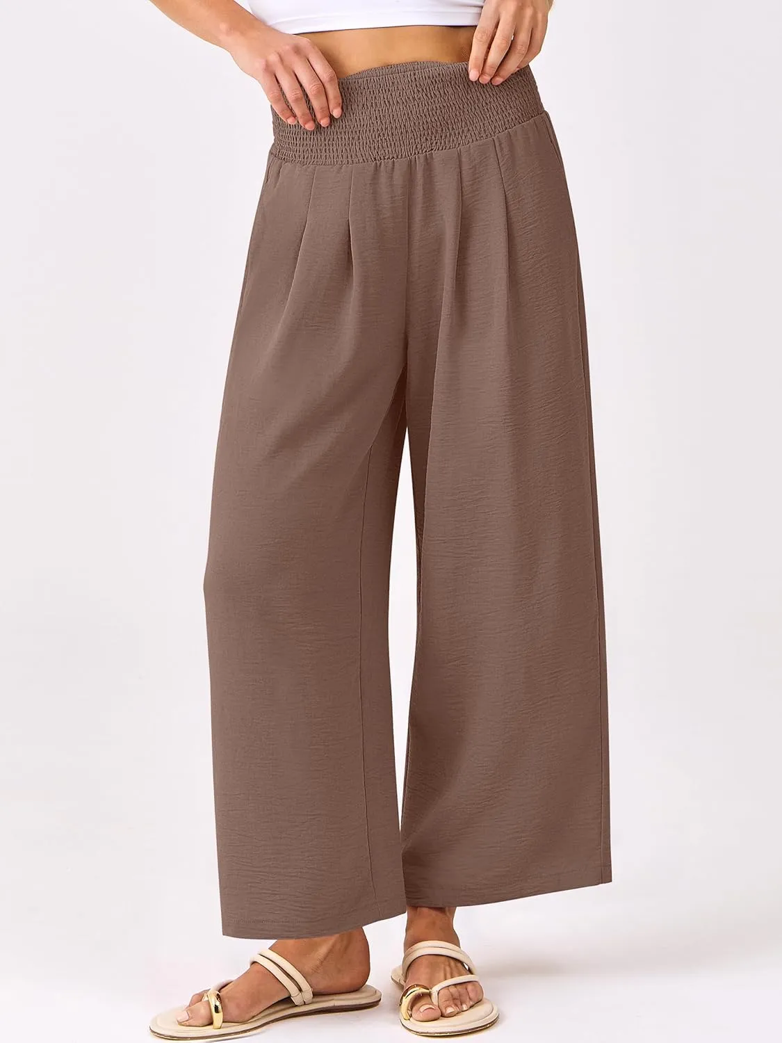ANRABESS Womens Pants Wide Leg High Waisted Palazzo Pants Summer Flowy Beach Lounge Casual Trousers with Pockets