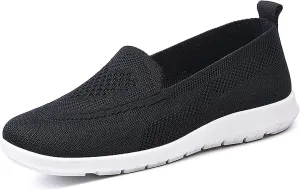 APUM Women's Knitted Flat Shoes,Comfort Ladies Slip On Loafers Casual Breathable Mesh Low-Top Flat Elastic Knit Work Shoes