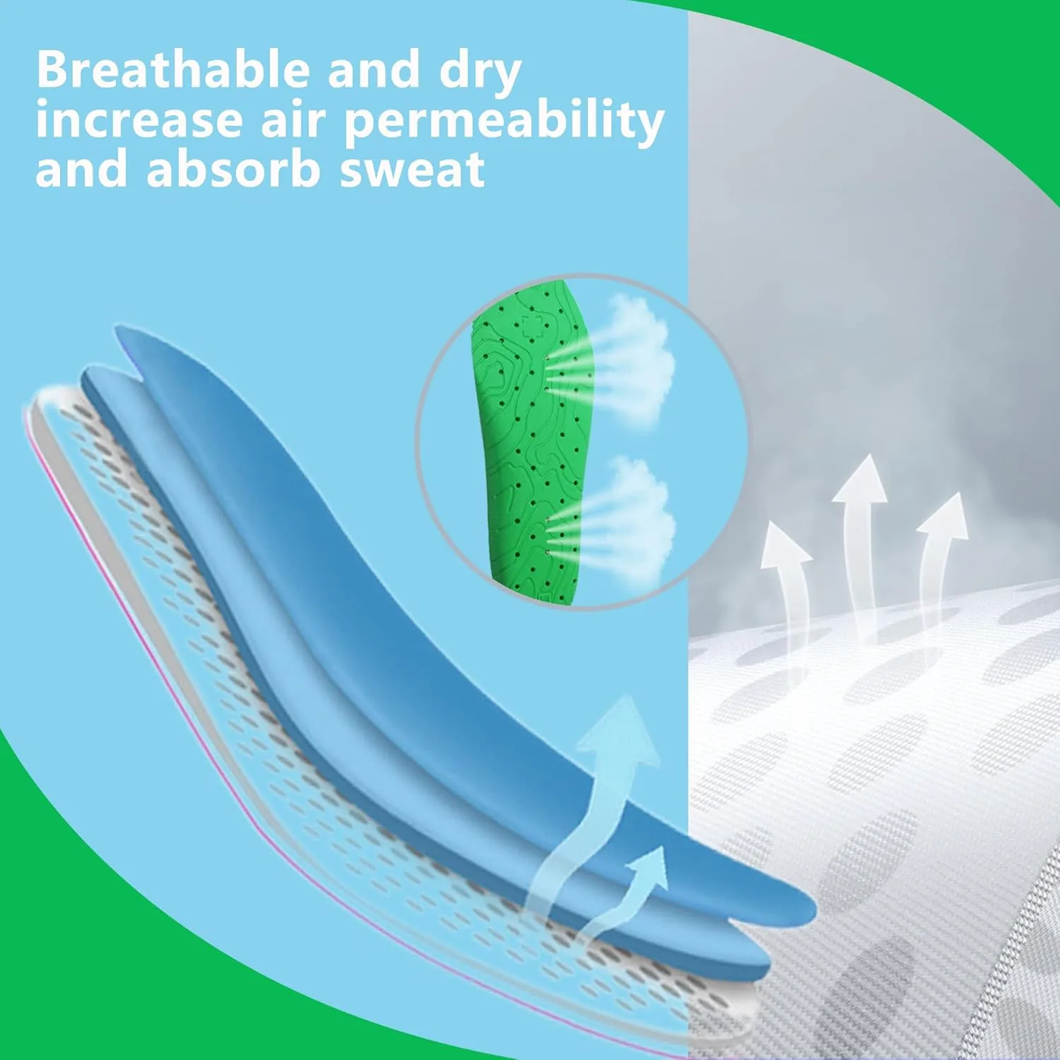 ARRIGO BELLO Insoles Men Women Walker Longer Comfortable Shoe Insert Cushioning Foam Without Muscle Fatigue Flexible Arch Support for Walking,Hiking,and Standing on Feet All-Day(Green,M)