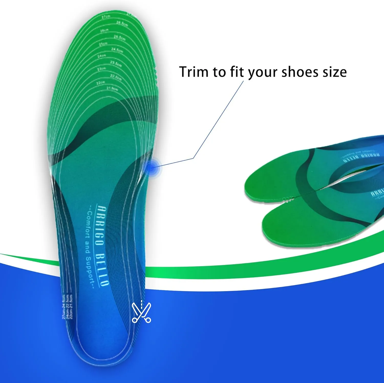 ARRIGO BELLO Insoles Men Women Walker Longer Comfortable Shoe Insert Cushioning Foam Without Muscle Fatigue Flexible Arch Support for Walking,Hiking,and Standing on Feet All-Day(Green,M)