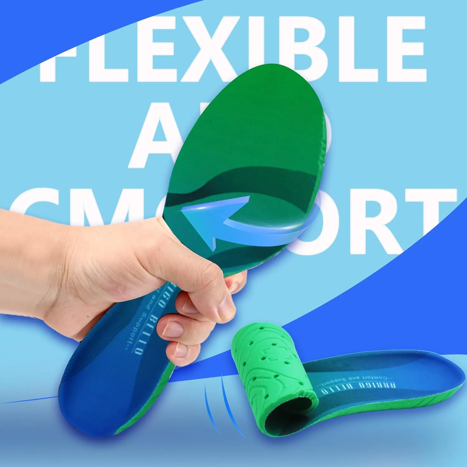 ARRIGO BELLO Insoles Men Women Walker Longer Comfortable Shoe Insert Cushioning Foam Without Muscle Fatigue Flexible Arch Support for Walking,Hiking,and Standing on Feet All-Day(Green,M)