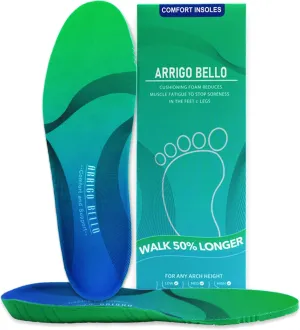 ARRIGO BELLO Insoles Men Women Walker Longer Comfortable Shoe Insert Cushioning Foam Without Muscle Fatigue Flexible Arch Support for Walking,Hiking,and Standing on Feet All-Day(Green,M)