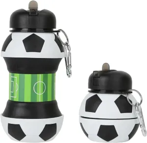 Auland Football Water Bottle 550ml Silicone Soccer Water Bottle for Boys Girls Collapsible Leak-Proof Drink Sports Bottle for Travel Gym Picnics School