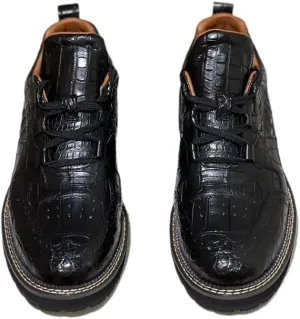 Authentic Crocodile Skin Men Casual Black Brogue Oxfords Mid Top Ankle Shoes Genuine Alligator Leather Male Lace-up Derby Shoes