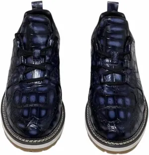 Authentic Crocodile Skin Men's Casual Dark Blue Derby Shoes Genuine Exotic Alligator Leather Male Lace-up Mid-top Dress Shoes