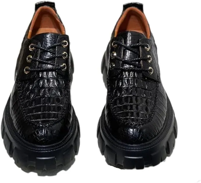 Authentic Real Crocodile Skin Men Black Height Increasing Dress Shoes Genuine Alligator Leather Male Casual Lace-up Derby Shoes