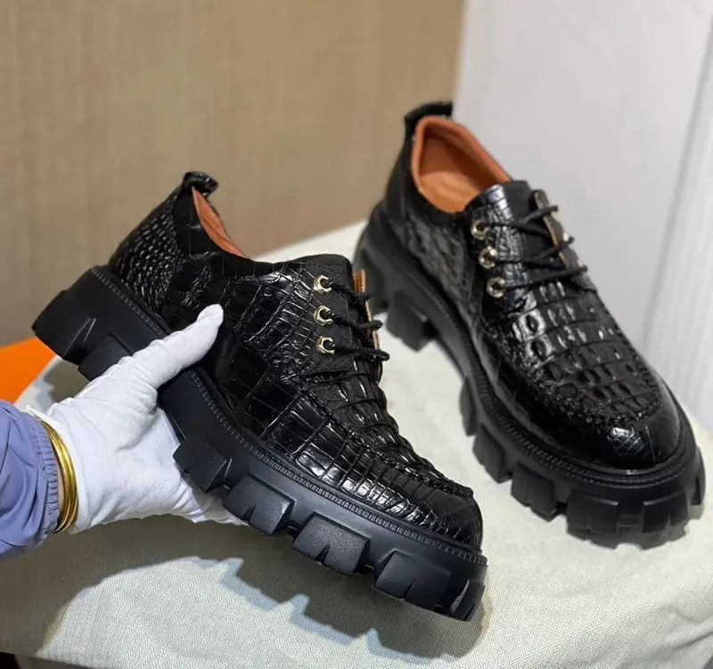 Authentic Real Crocodile Skin Men Black Height Increasing Dress Shoes Genuine Alligator Leather Male Casual Lace-up Derby Shoes