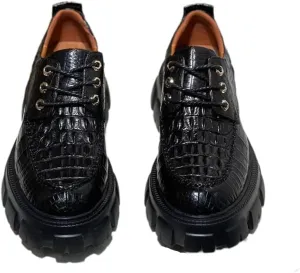 Authentic Real Crocodile Skin Men Black Height Increasing Dress Shoes Genuine Alligator Leather Male Casual Lace-up Derby Shoes